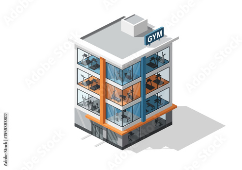 Modern Gym Building Isometric View - Health and Fitness Center Illustration