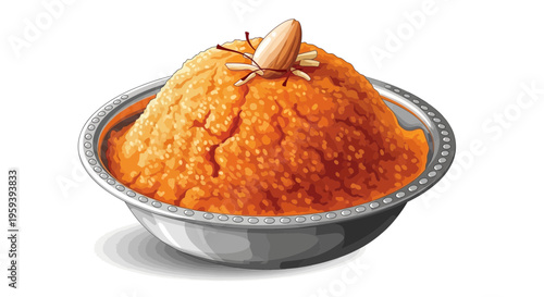 Indian Sweet Dessert Halwa in Bowl with Almond and Saffron