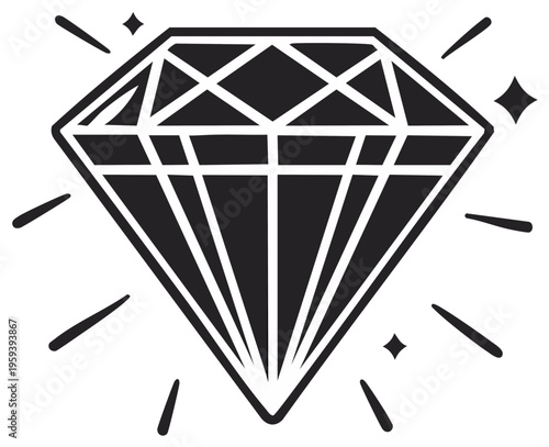 Stylized Black and White Diamond with Sparkles
