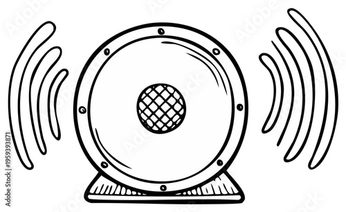 Hand Drawn Illustration of a Loudspeaker Emitting Sound Waves