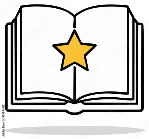 Open book with star, knowledge symbol, learning, educational resource, vector illustration, icon design