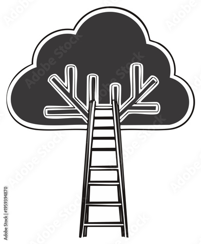 Ladder reaching into a stylized cloud representing growth and aspiration