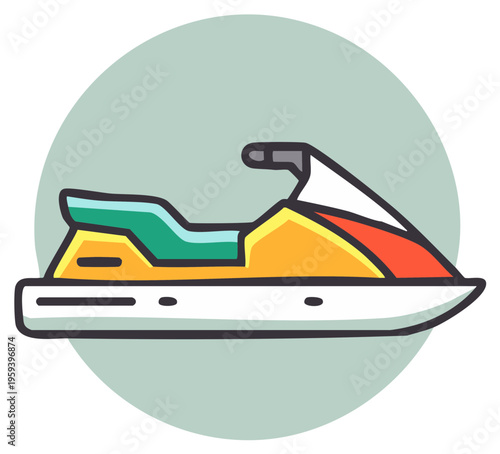 Colorful Jet Ski Cartoon Illustration for Watersport Recreation and Summer Vacation Fun