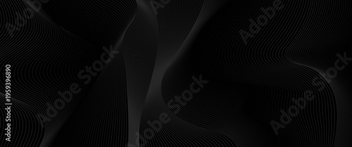 Black abstract background design. Modern wavy line pattern in monochrome colors. Premium stripe texture for banner, business backdrop. vector illustration