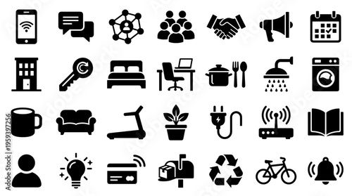 Collection of modern icons representing diverse concepts like technology communication home business and lifestyle elements