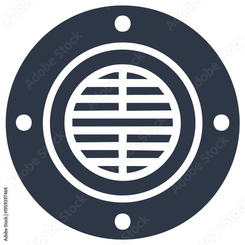 Circular Hatch with Horizontal Bar Pattern and Fasteners Round Shape Design