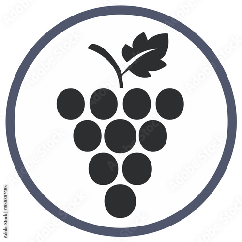 Simple Stylized Grape Bunch with Leaf in a Circle Graphic Vector Icon