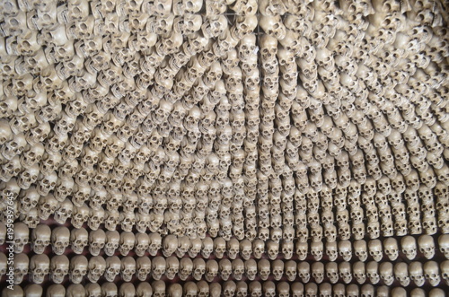 Photos Wall of Human Skulls at a Sacred Indian Temple in Khajuraho, Symbolizing Death a