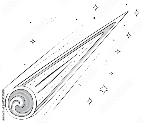 Comet streaking across a starry sky, celestial illustration