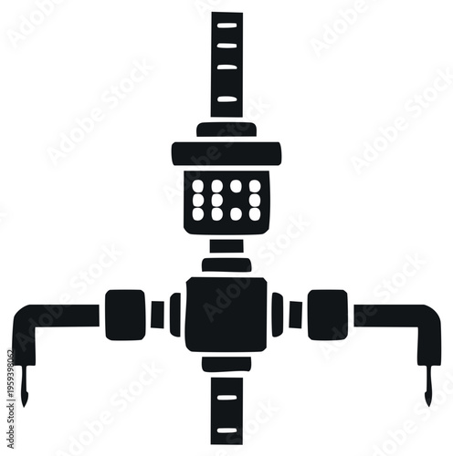 Simple glyph icon of an industrial irrigation sprinkler head with a central filter and nozzles