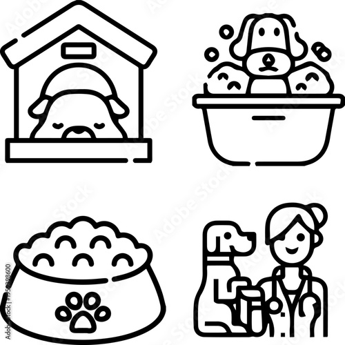 Pet Care and Veterinary Service Icon Set in Monoline Style