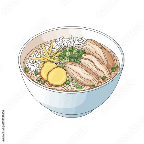 Chicken Congee Bowl with Ginger and Scallions