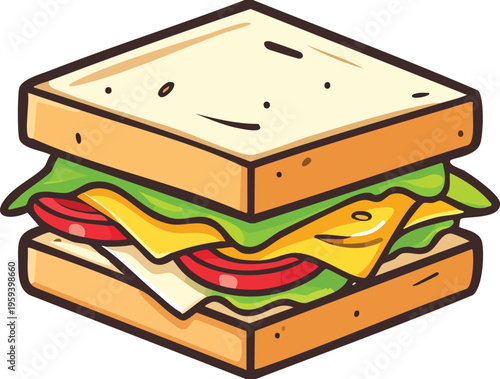 Cheese and ham sandwich illustration in a box