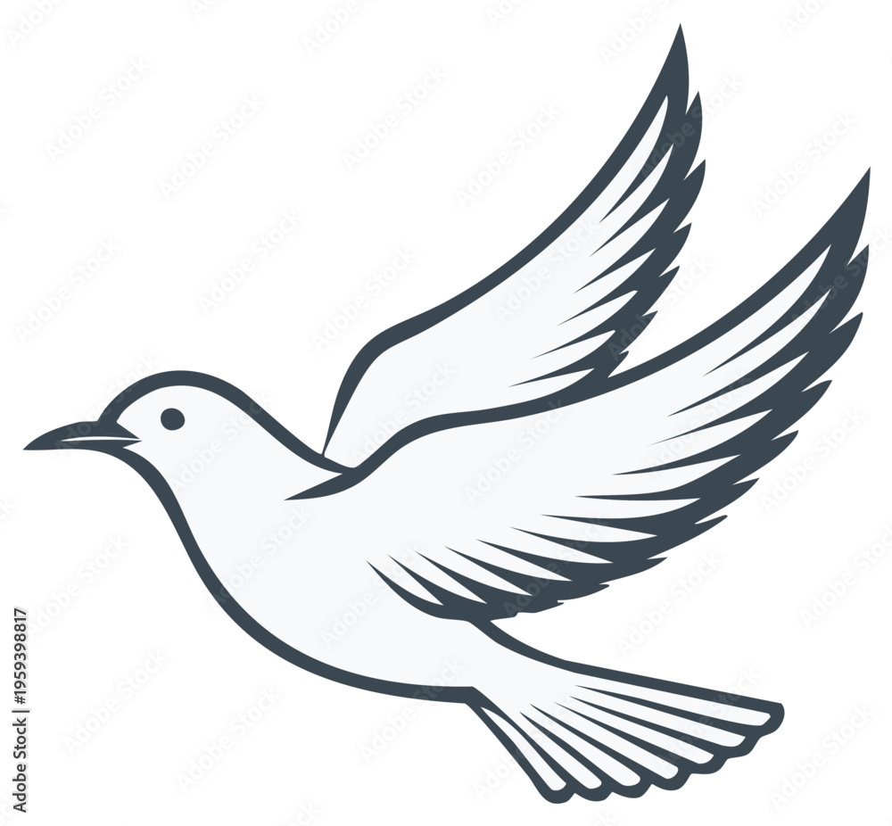 Obraz premium Stylized Dove in Flight for Peace and Symbolism With Outspread Wings and Elegant Tail Feathers