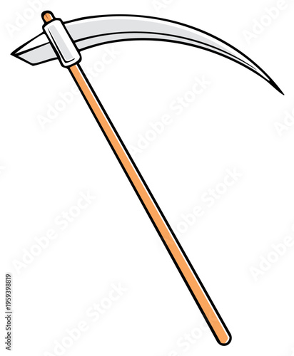 Cartoon scythe illustration of a Grim Reaper weapon or farming tool for Halloween