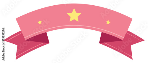 Cute Pink Ribbon Banner Decoration with Yellow Stars for Celebration Messages or Greetings