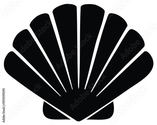 Simple black scallop shell silhouette elegant marine sea life symbol isolated graphic design element