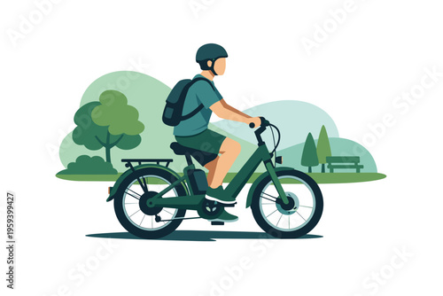Man riding an electric bicycle in a park.