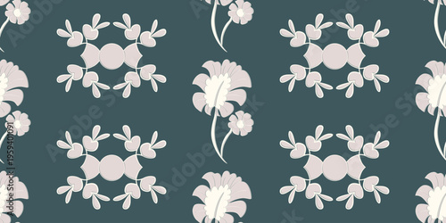 Vintage elegant floral refined decorative seamless pattern symmetrical boho flower block print.