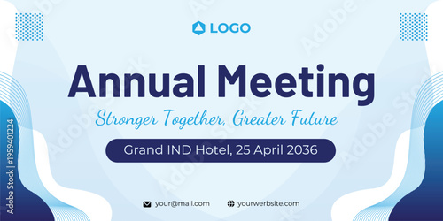 Abstract banner design with white color and dark blue shape. Annual meeting, gathering, report for business or company event