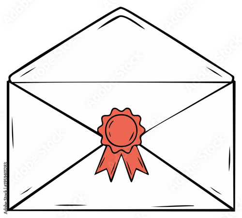 Illustration of a sealed envelope with a red wax seal and ribbon