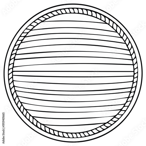 Circular Viking Shield with Rope Border Hand Drawn Style