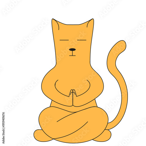 Yoga. Vector Yoga Cat in poses of lotus isolated transparent background. Cute ginger Cat design for Yoga center poster banner concept. Editable stroke. EPS 10