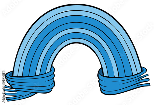 Arching blue rainbow tied with fabric streamers at ends symbolizing hope and connection