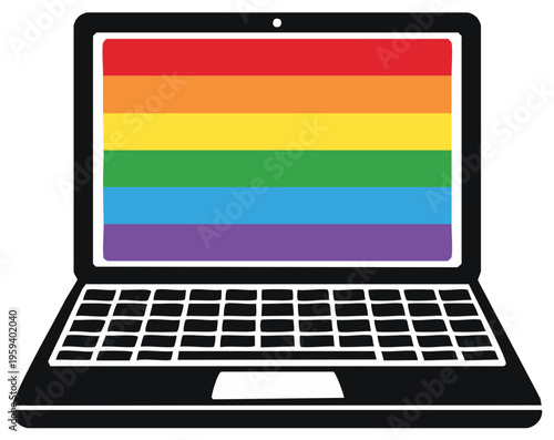 Laptop displaying rainbow flag for LGBTQ+ pride and digital connection