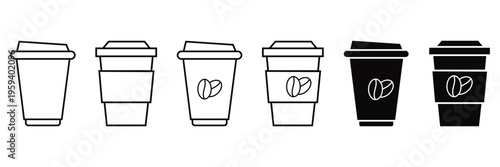 Coffee Cup Icon Set – Linear, Takeaway and Disposable Beverage Vector Symbols Collection for Web
 and Design