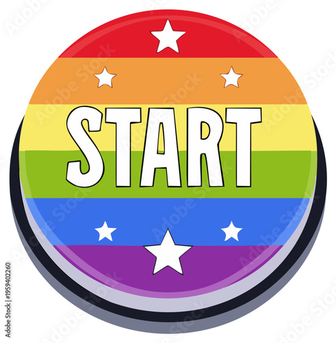 Rainbow Pride Start Button with Stars and Glossy Finish