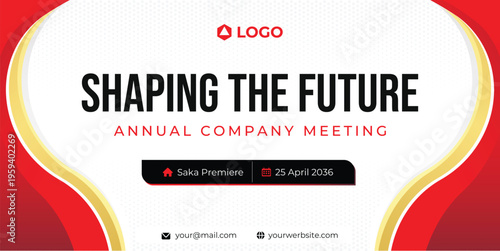 White banner design with red gold shape. Fluid Modern Graphic Template Banner for company or business meeting, gathering and event