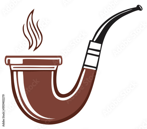 Classic brown smoking pipe with rising smoke, vector design element for tobacco themes