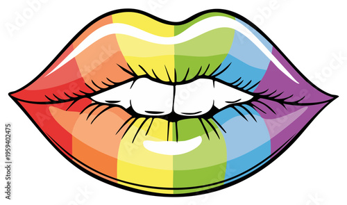 Vibrant Rainbow Lips Graphic: Symbol of Pride and Diversity, Expressive Mouth Illustration