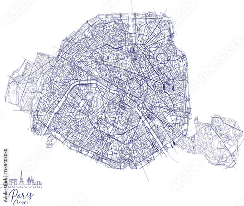 Paris street map illustration detailed urban blueprint vector