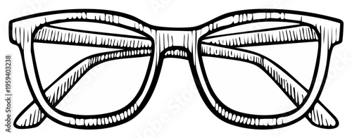 Sketch of stylish eyeglasses with black frames and clear lenses