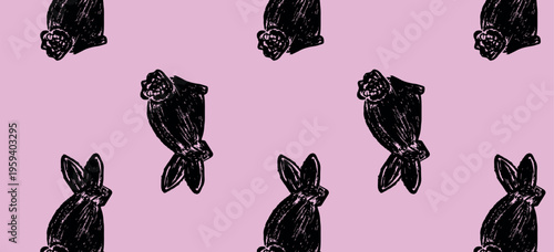 hand drawn vector illustration of a rabbit , pattern 