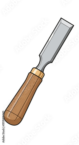Woodworking Chisel Tool with Wooden Handle.