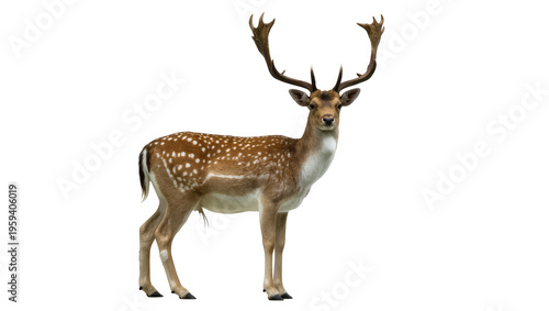 Tableau sur toile Graceful male fallow deer with distinctive spotted coat and impressive antlers s