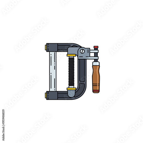 C clamp tool with wooden handle.