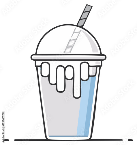 Refreshing beverage in a clear cup with straw and melting drips