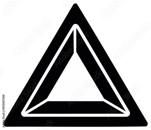 Abstract black and white three dimensional triangular pyramid icon symbol for a modern logo design