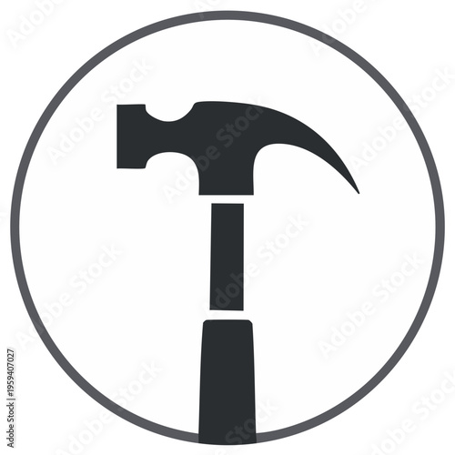 Simple Hammer Icon Inside a Circle Representing Tool or Construction