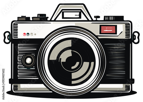 Vintage camera illustration with detailed lens and classic design for photography themes