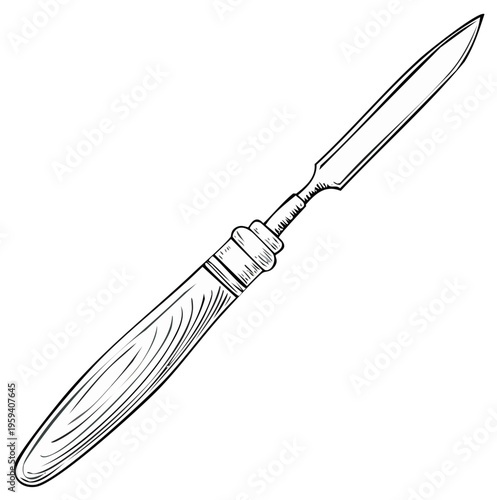 Hand drawn scalpel illustration, surgical tool graphic, medical instrument