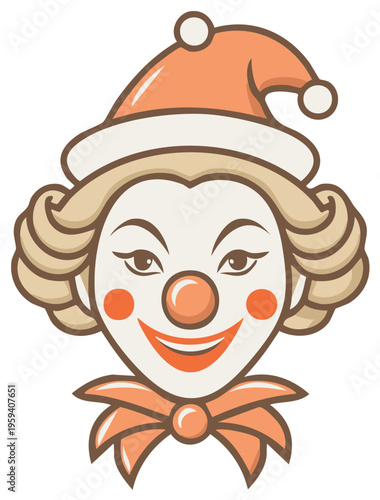 Smiling Clown Face with Red Nose and Hat Illustration for Circus or Carnival Theme Designs