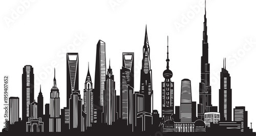 Black silhouette of city skyline with skyscrapers 1