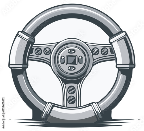 Vintage Car Steering Wheel Illustration Classic Vehicle Part Component Automobile Retro Design