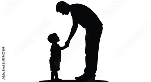 Vector illustration of a loving father and child holding hands, representing family connection and care.