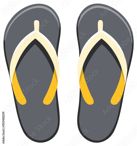 Vibrant yellow and gray flip-flops pair for summer beach vacations and casual relaxation footwear